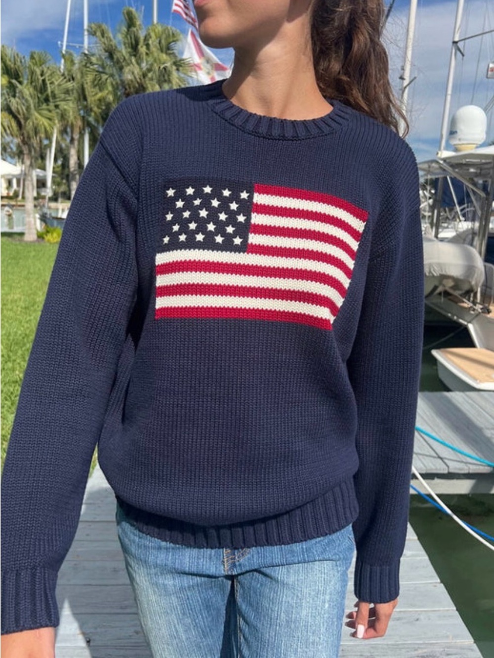 Brandy Melville Navy American Flag Knit Sweater